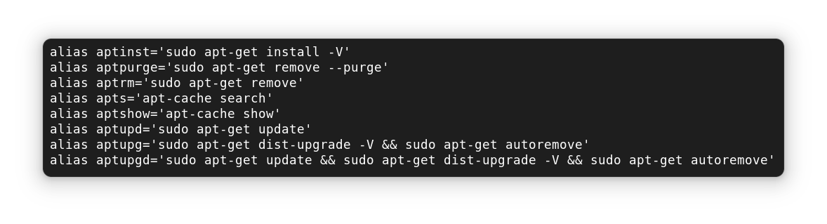Some alias for apt commands has been added to the bashrc file by Bash_it.